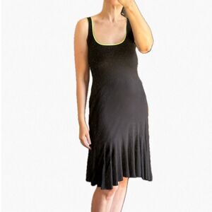 Y2K Black Neon Trim Dress Drop Waist Flounce Ruffle Stretch Bra XS S Polo Garage